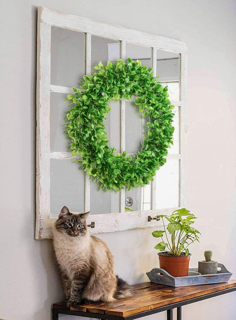 Lvydec Artificial Green Leaves Wreath - 20" Large Boxwood Wreath for Front Door Wall Window Farmhouse Decoration - Image 4